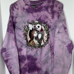 Nightmare Before Christmas Sweatshirt Size M Purple Tie Dye Jack & Sally Gildan